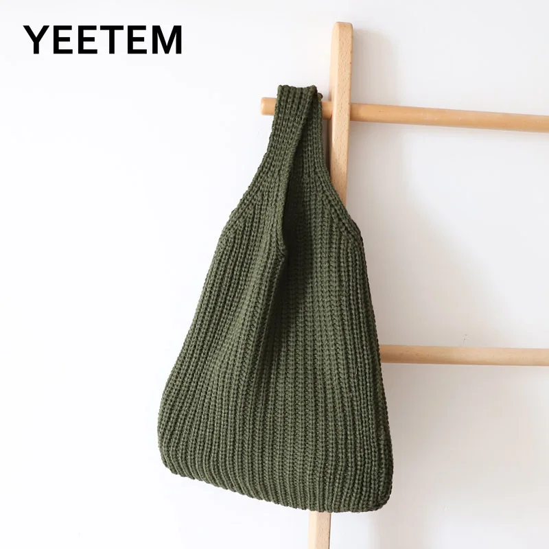 

Original Knitted Wrist Bags Winter Korean Version Of Hand Woven Handbag Fashion Simple Women's Open Pocket Bag.