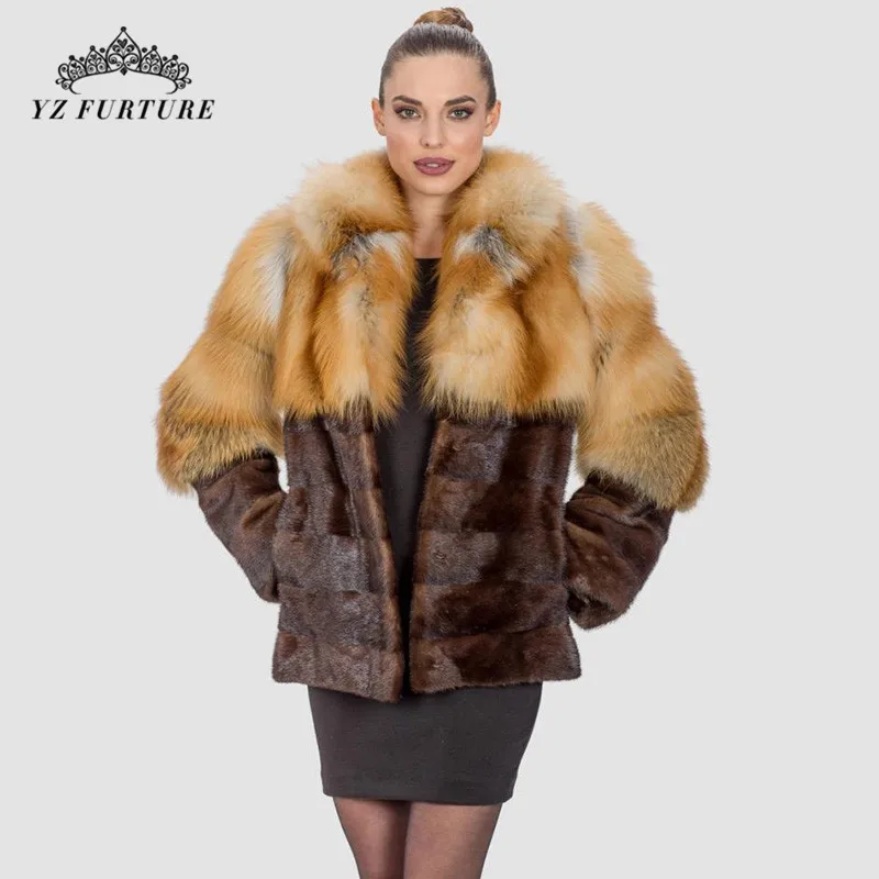 Женская короткая шуба из меха Красной лисы модная натурального норки роскошная