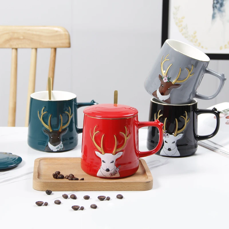 Керамическая кофейная чашка с узором в виде оленя золотыми краями кружка чашки