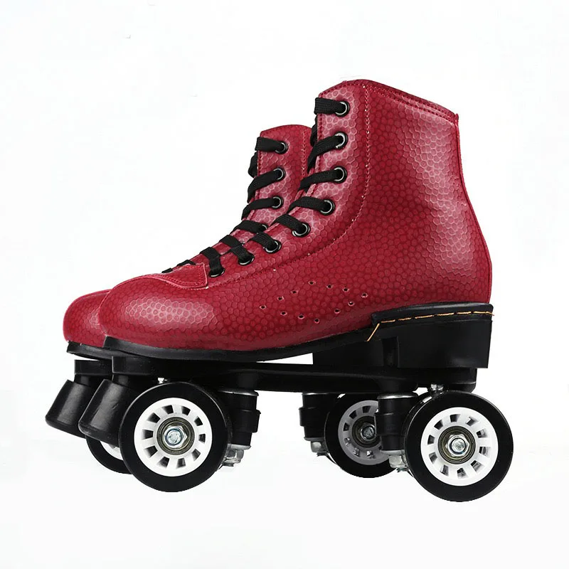 

Квадратные роликовые коньки, женские, винно-красные, из коровьей кожи, со светящимися колесами, спортивная обувь, Уличное оборудование для т...