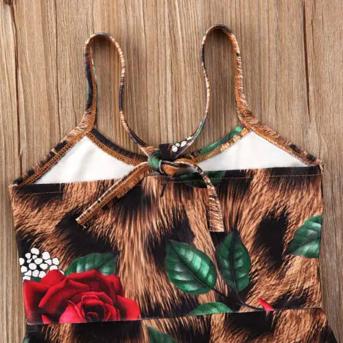 

Rose Floral Leopard Swimsuit For 1-4Years Girl Toddler Baby Kids Girl Sling Flower Swimwear Bikini Swimsuits Swimming Outfits