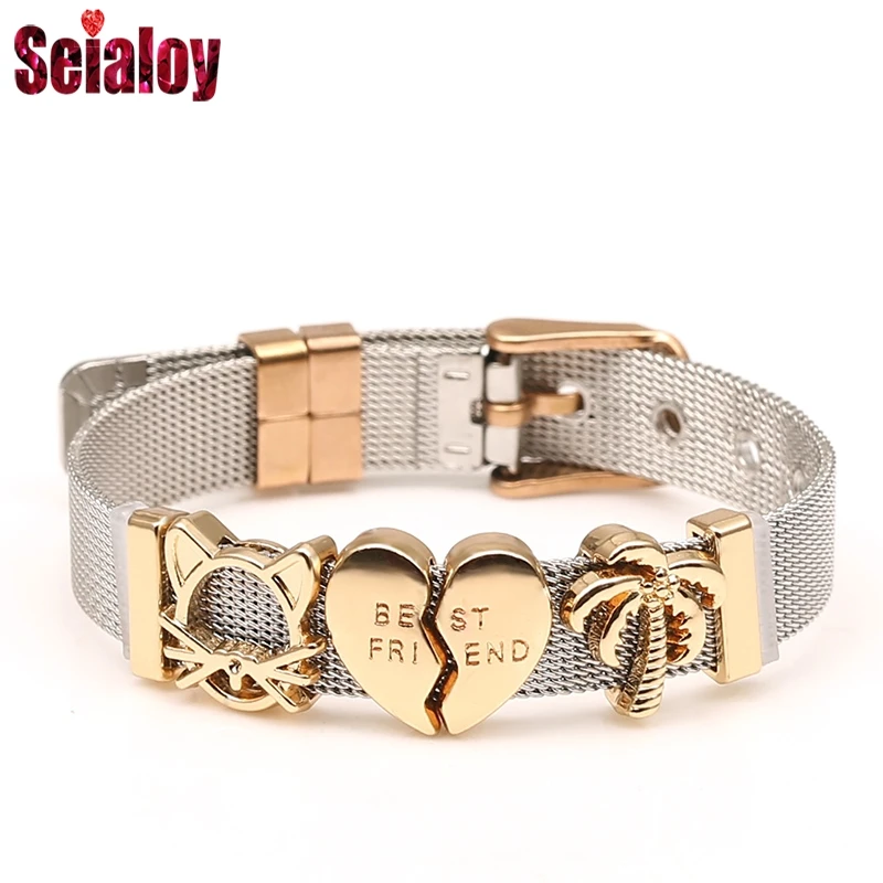 Двухцветные браслеты из нержавеющей стали с сеткой для женщин и мужчин