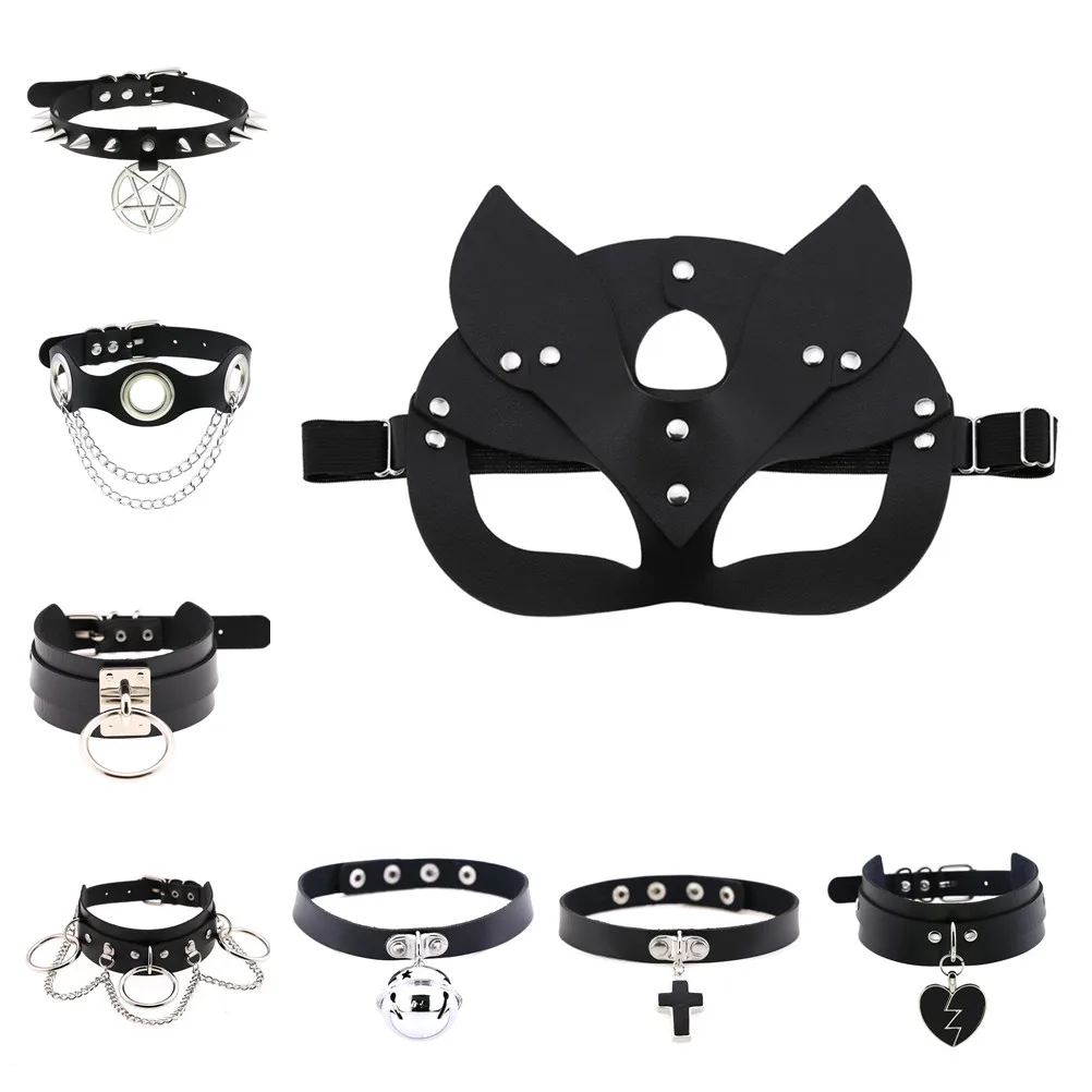 Маска женская кожаная с заклепками пикантный полулисий котенок для косплея