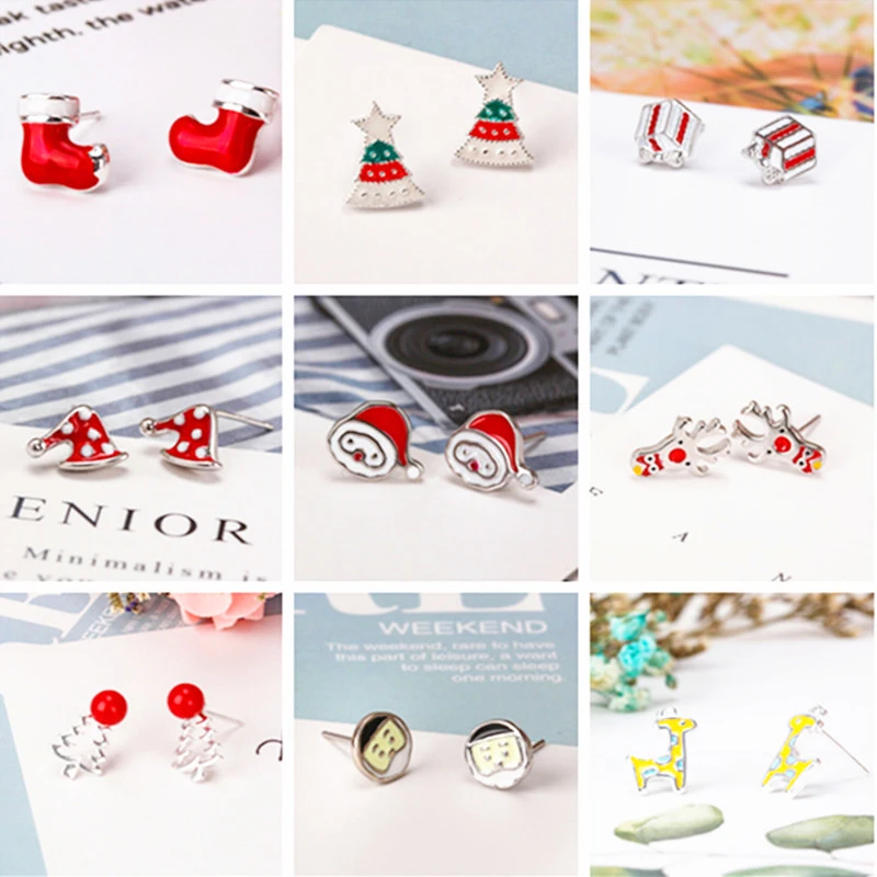 

2021 Sterling Silver Piercing Stud Earrings for Women Christmas Tree Elk Cute Snowflake Sock Earring Girls Gifts Jewelry