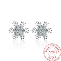 luxury female 925 sterling silver snowflake zircon earrings for women vintage girl ladies jewelry wedding gift