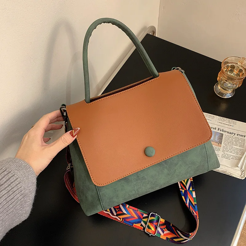 

Large Capacity Pu Leather Crossbody Bags For Women 2021 Hit Color Shoulder Messenger Bag Lady Wide Shoulder Strap Travel Handbag
