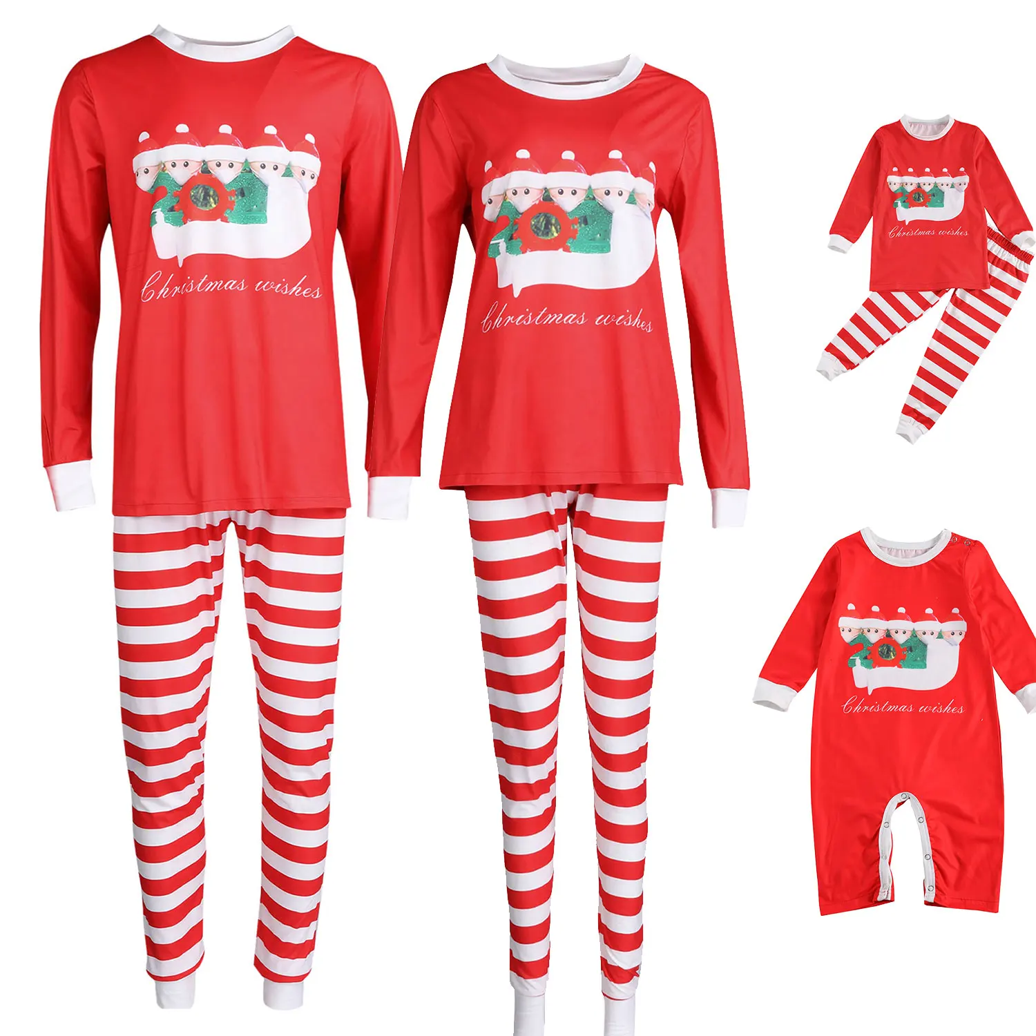 

Christmas Family Matching Pajamas Adult Kid Family Sleepwear Pj's Set Cartoon Letter Printed Striped Xmas Clothes Set