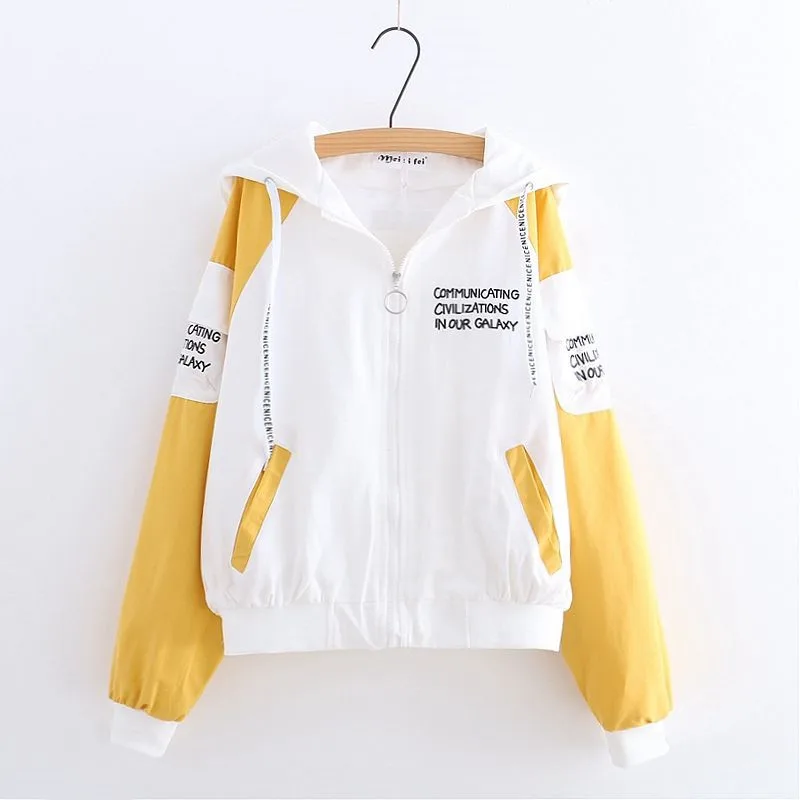 

Women's Jackets 2020 Autumn Hooded Causal Windbreaker Famale Basic Coats Loose Zipper Famale Outwears Lightweight Plus Size P619