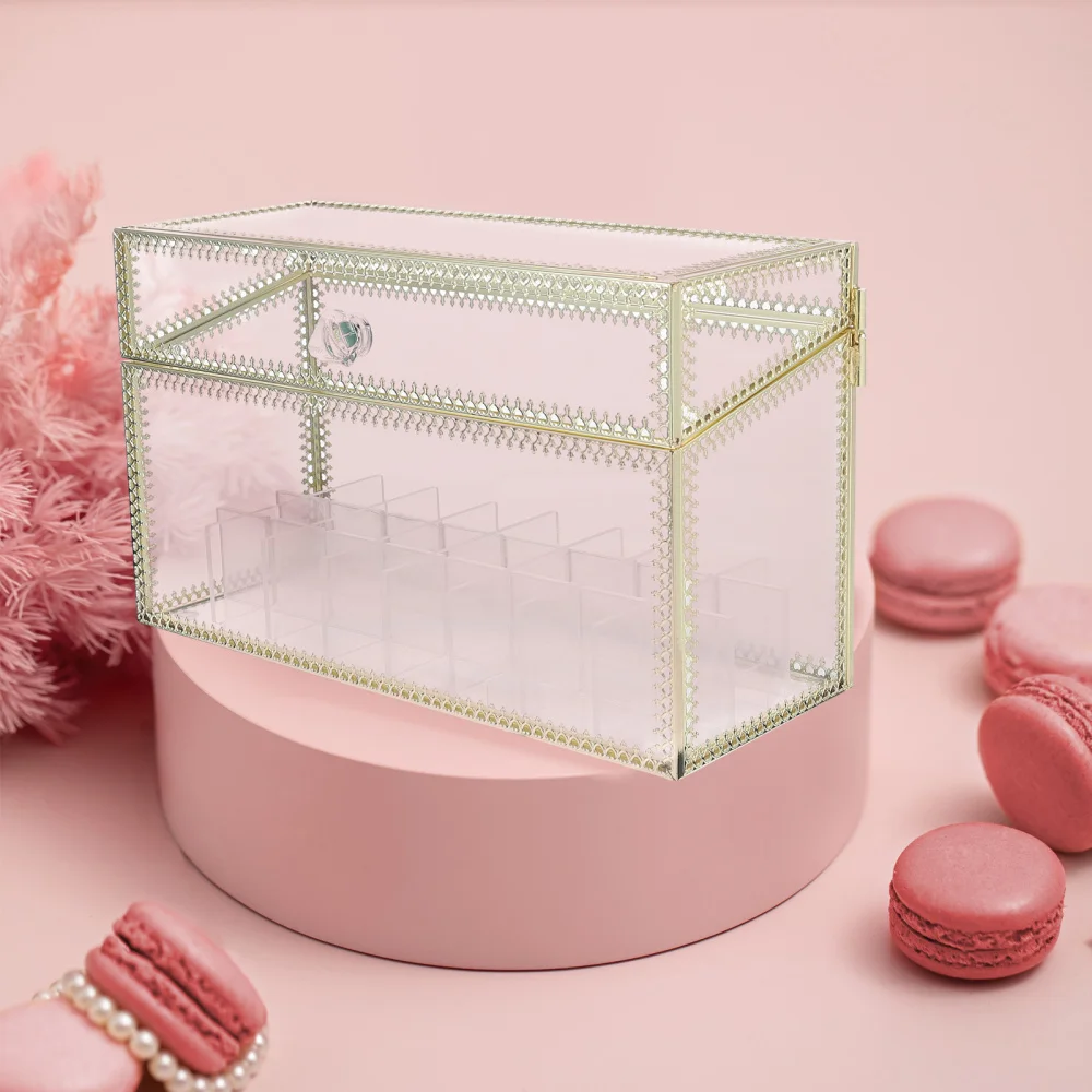 

Delicate Cosmetic Storage Box 24 Grids Lipstick Box Dresser Organizer Box