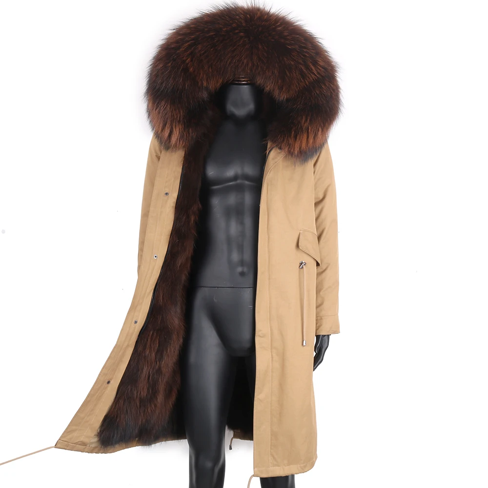 Men Winter Casual Jacket Extra Long Russian Man Coat Real Fur Liner Natural Raccoon Fur Collar Hooded Thick Warm Streetwear