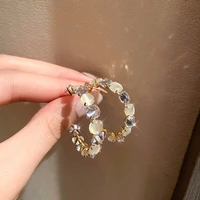 korean elegant opal circle hoop earrings for women 2021 new girls fashion crystal c shaped boucle doreille brincos jewelry