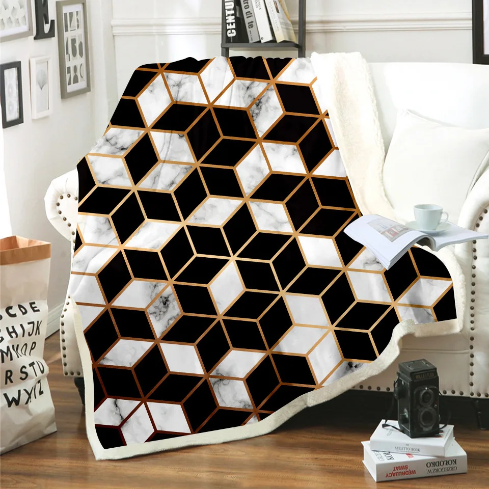 Фланелевые геометрические мраморные узоры цифровая печать толстые одеяла из