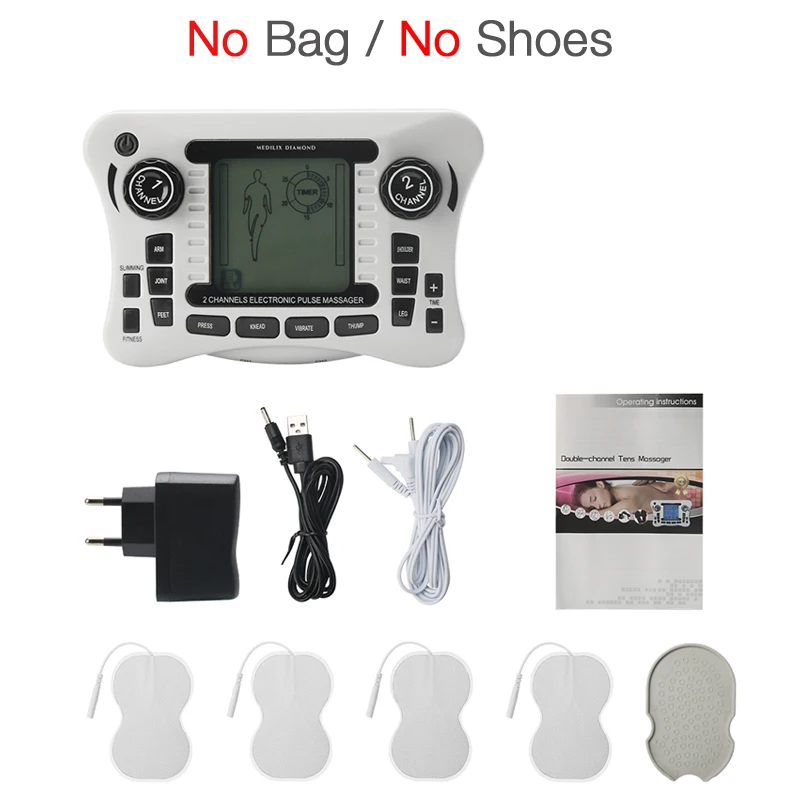 No bag and shoes Двухканальный выход, EMS, облегчение боли, электрический стимулятор мышц нерва, Цифровая терапия, физиотерапия, массажное устройство - Цвет: No bag and shoes