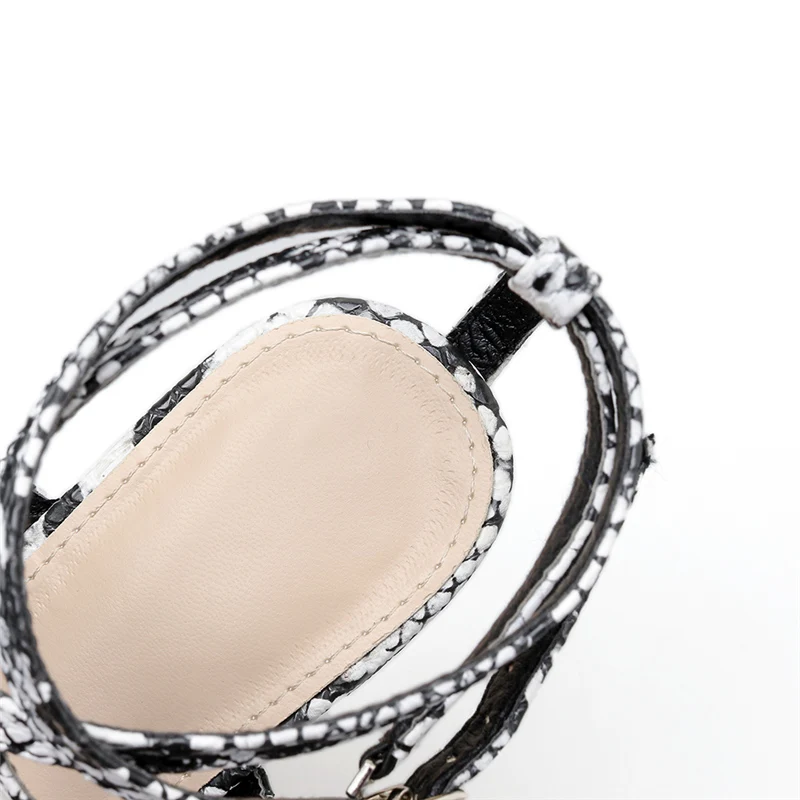 

2020 Women Summer 11.5cm High Heels Stripper Sandals Lady Snake Skin Print Leopard Pumps Thin Heels Cross Stappy Stripper Shoes