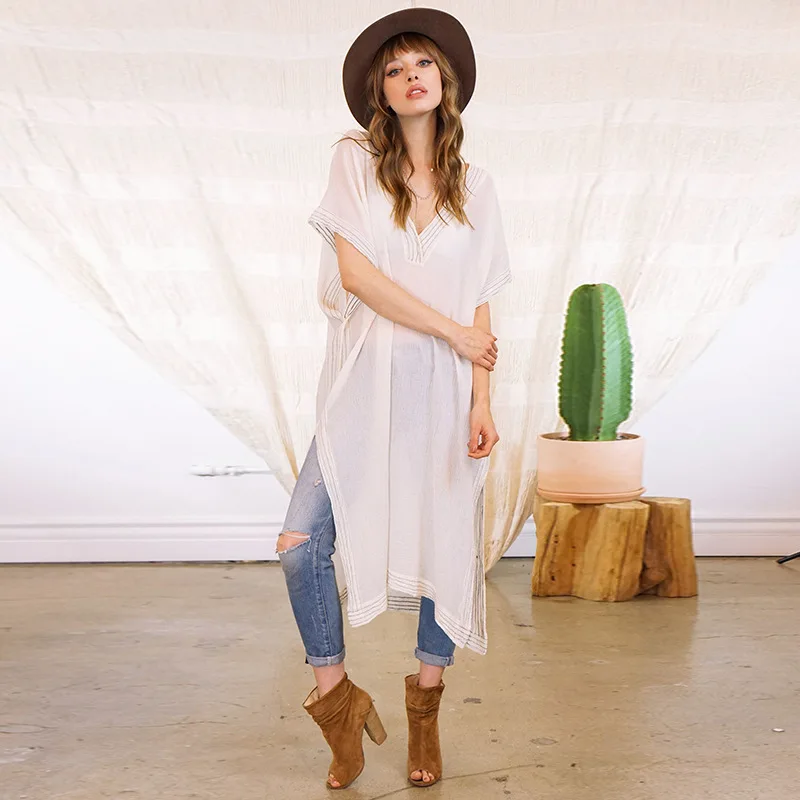 Белый шифоновый купальный костюм накидка Пляжная туника Сексуальная саронг