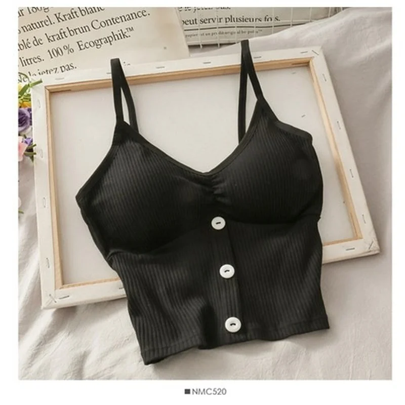 

Mandylandy Women Knitted Tank Top Strap Vest Sexy Female Knitting Crop Top Chest Wrap Pure Cotton Underwear Seamless Camisoles