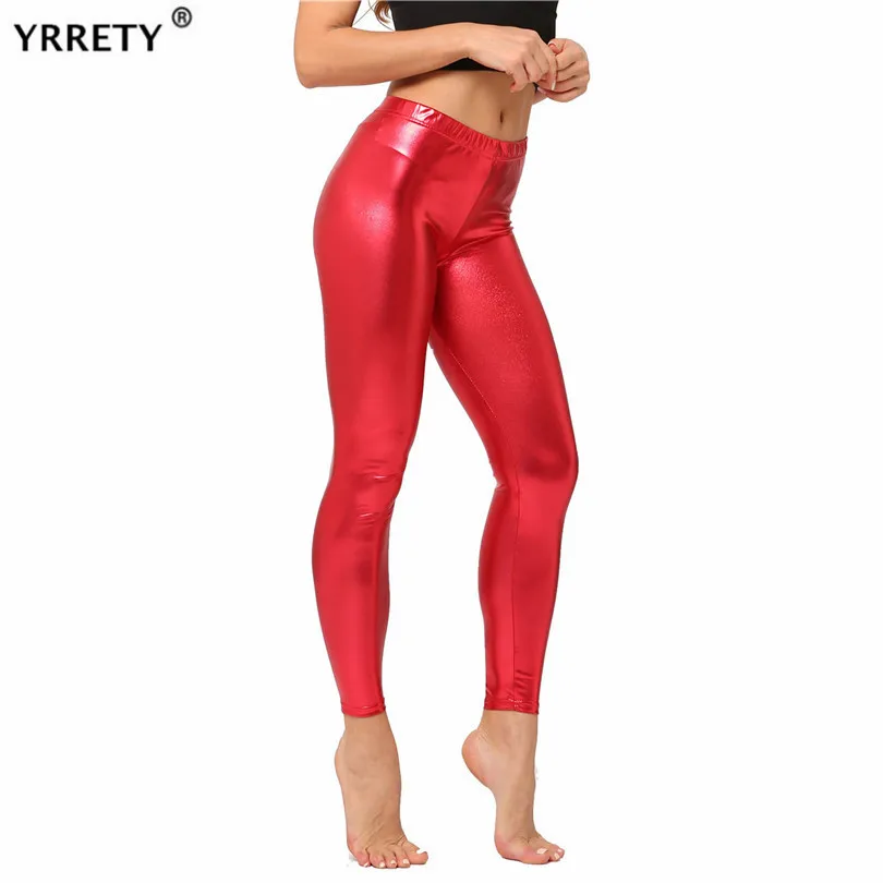 Женские блестящие металлические леггинсы YRRETY сексуальные яркие брюки карандаш