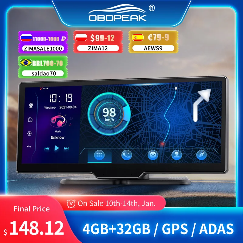 Автомобильный видеорегистратор OBDPEAK Q98s 4 Гб + 32 ГБ 10 26 дюйма 4G Wi-Fi GPS |