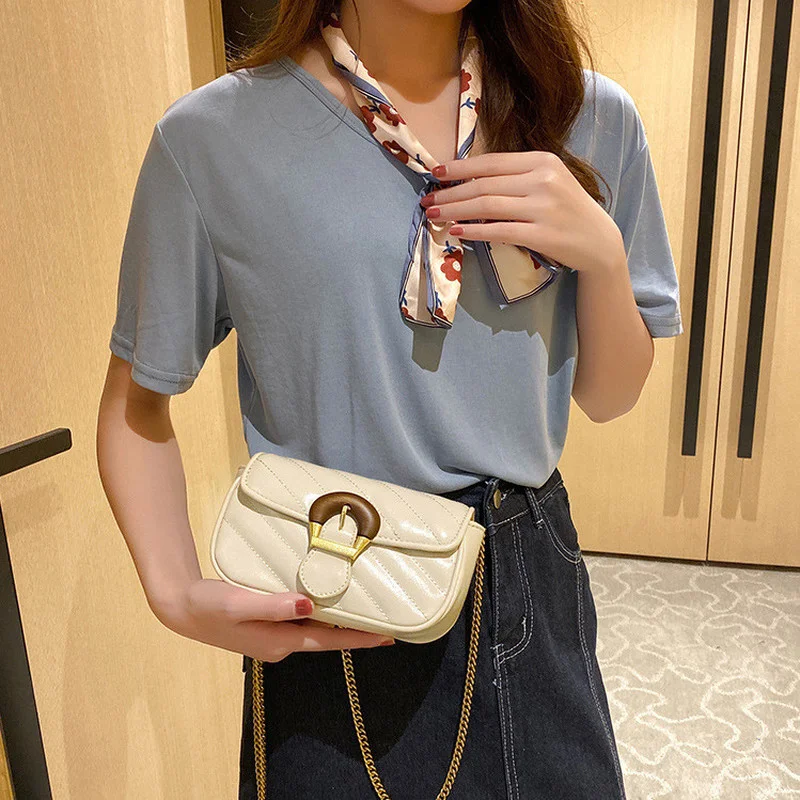

Bags for Women 2021 New Fashionable Chain Messenger Bags High Quality Leather Shoulder Bags Solid Color Ladies Purses Sac A Main