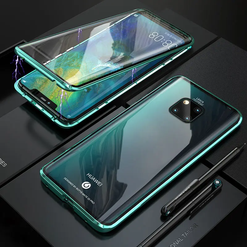 360 Полный Магнитный чехол для huawei P30 Pro P20 mate 20 металлический бампер 12D Передняя сенсорная пленка закаленное стекло крышка huawei P30 Pro Чехол - Цвет: Full Green