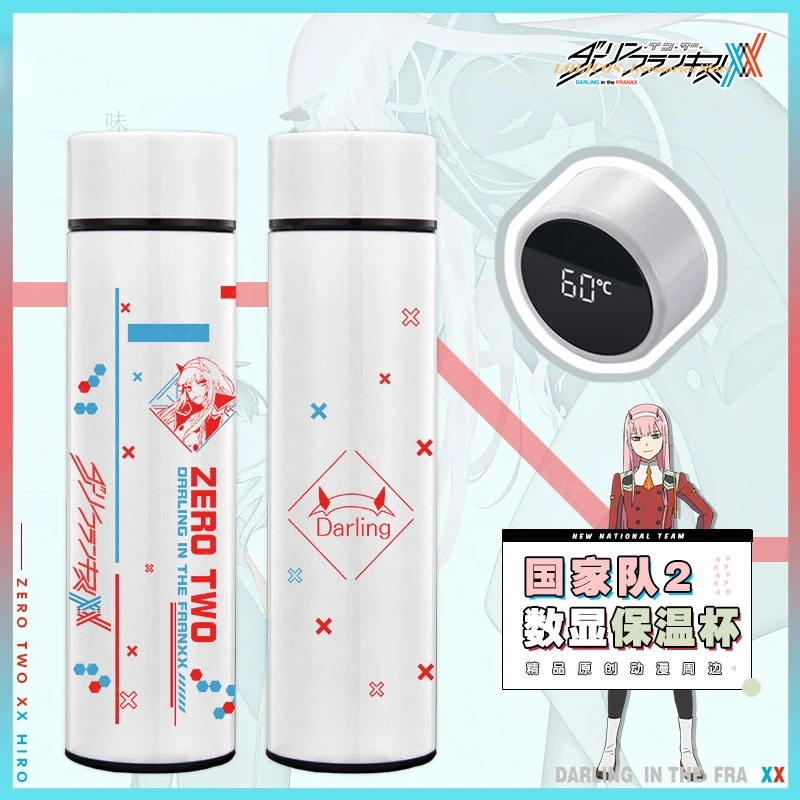 

New Anime Darling in the FRANXX 02 Zero Two Stainless Steel Vacuum Cup Temperature Display Thermos Cup Water Bottle Xmas Gift