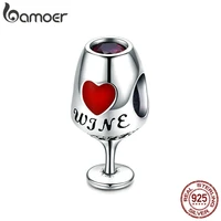 bamoer trendy new 925 sterling silver wine cup heart pave charm beads fit charm bracelets necklaces jewelry making scc788