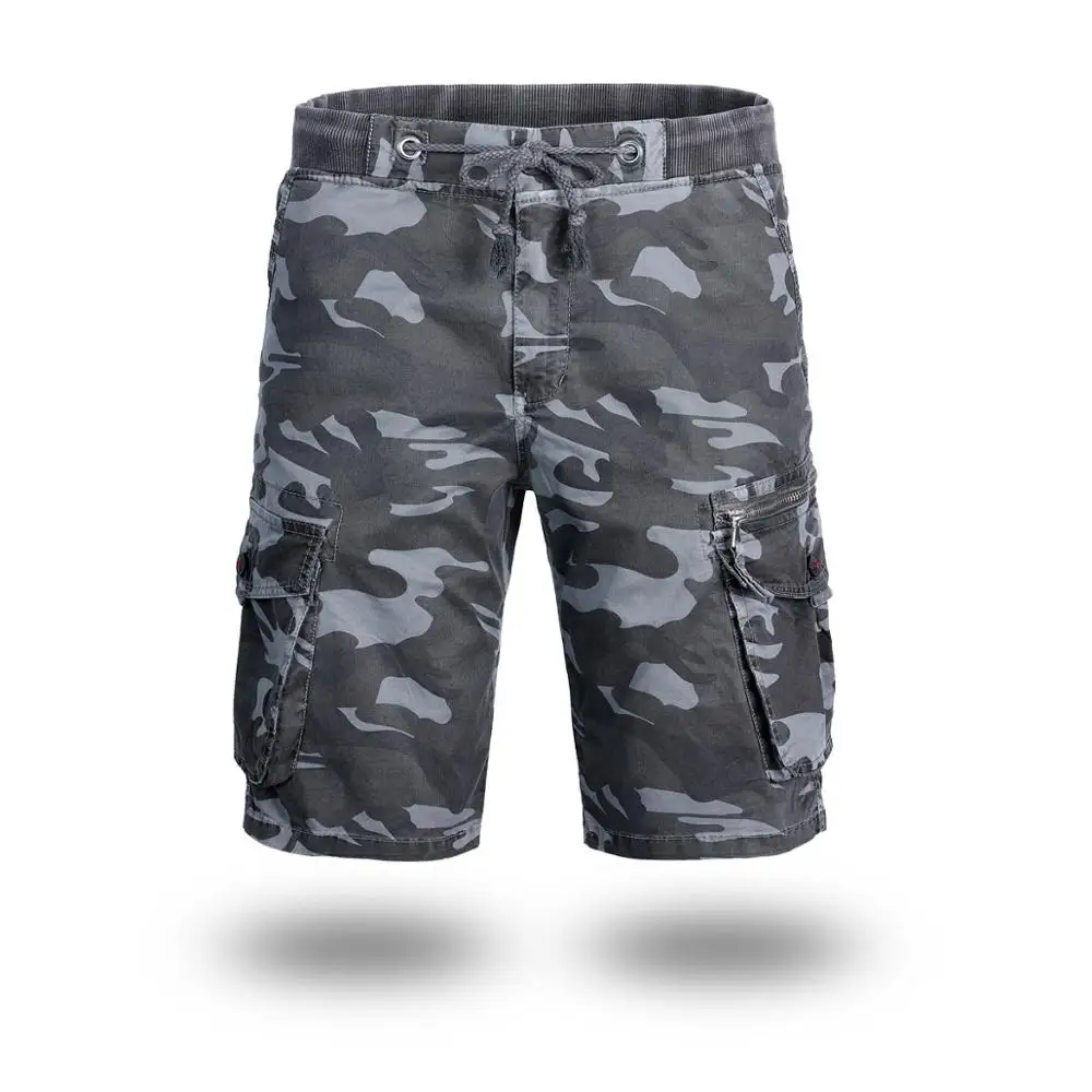 Мужские свободные хлопковые камуфляжные шорты с несколькими карманами и