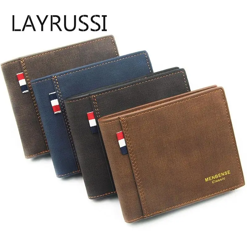 

LAYRUSSI New Simple Frosted Men Wallet Short Fashion Retro Business Wallet For Men Trend Card Pack Purse Portefeuille Homme