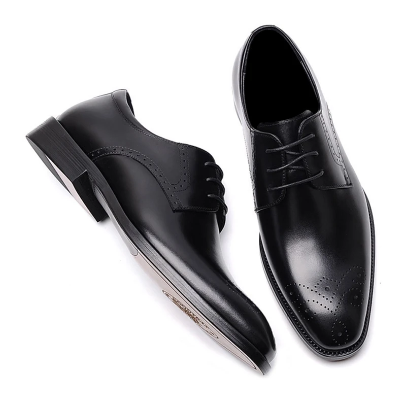 

Fashion Natural Genuine Leather Man Formal Dress Shoes Square Toe Laces Handmade Men's Flats Derby Wedding Party Oxfords WF294