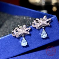 new high quality delicate butterfly knot crystal silver color stud earrings for women wedding bridal charm jewelry wholesale