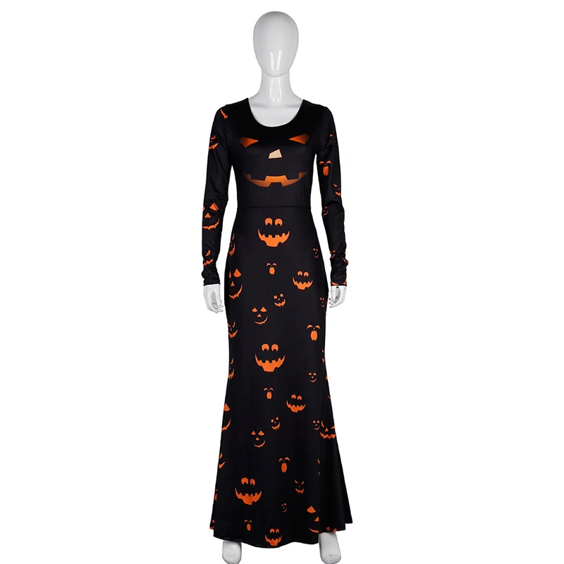 Женское страшное облегающее длинное платье на Хэллоуин с длинным рукавом