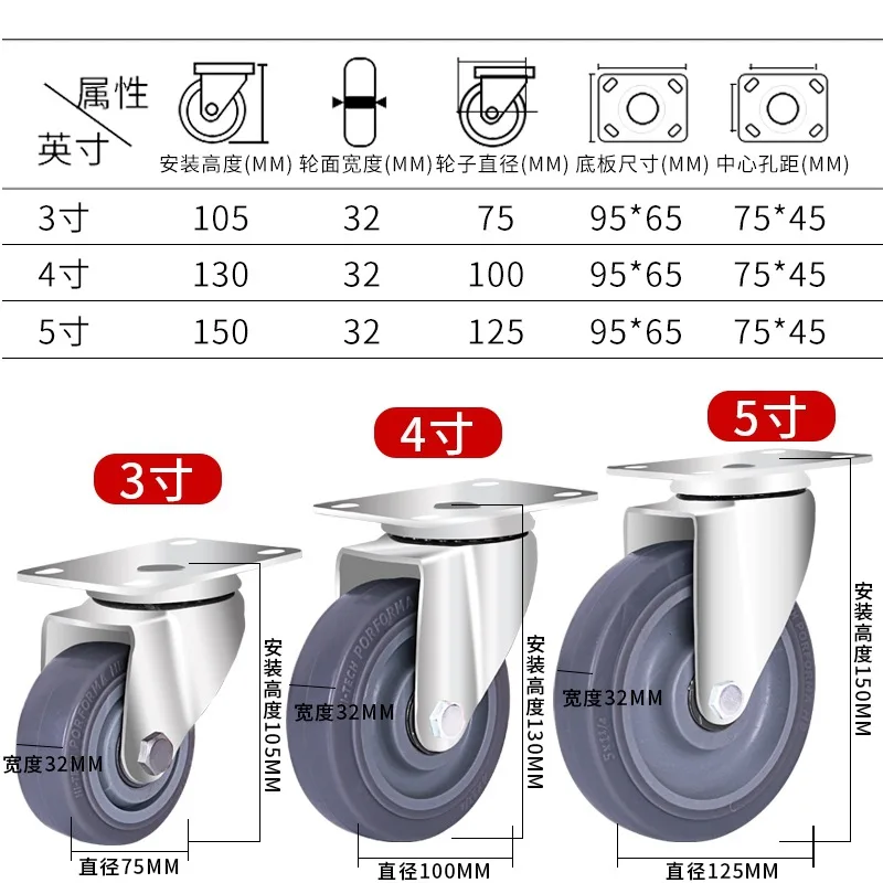 3 дюймовое универсальное колесо сверхпрочное маленькое на колесиках 5 резиновое