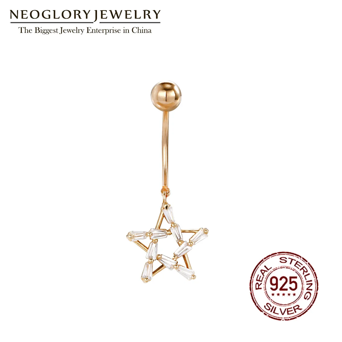 Кольцо Neoglory S925 для пупка с цирконом женщин пирсинг тела белая блестящая