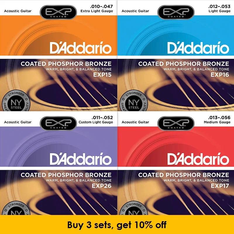 Акустические гитарные струны D'addario EXP с покрытием из фосфорной бронзы круглой