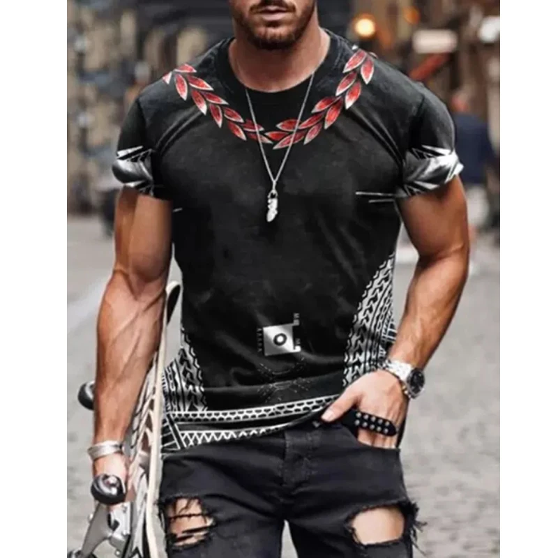 

Summer Oversize T-shirt For Men Clothes Casual O-neck Short Sleeve Vintage T Shirt Fashion Solid Heartbeat Track Print Loose Top