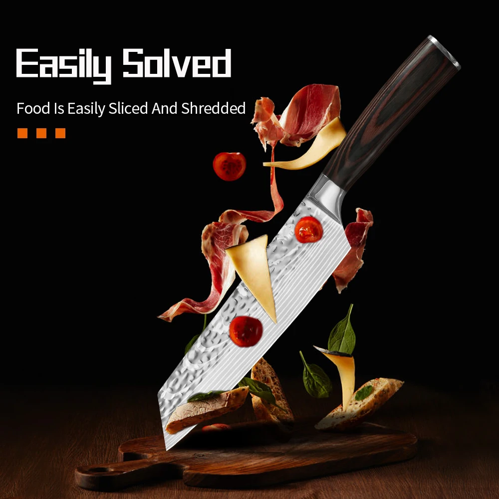 

Stainless Steel Knife 8 inch Japanese Cutter Chef Anti-stick Damascus Vein Chef Gyuto Kitchen Knife Gift Sheath Cover Edge Guard