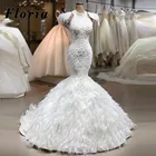 Роскошные свадебные платья перья 2020 Vestido De Noiva арабский Кружева Свадебные платья на заказ Дубай свадебное платье невесты Саудовская Аравия