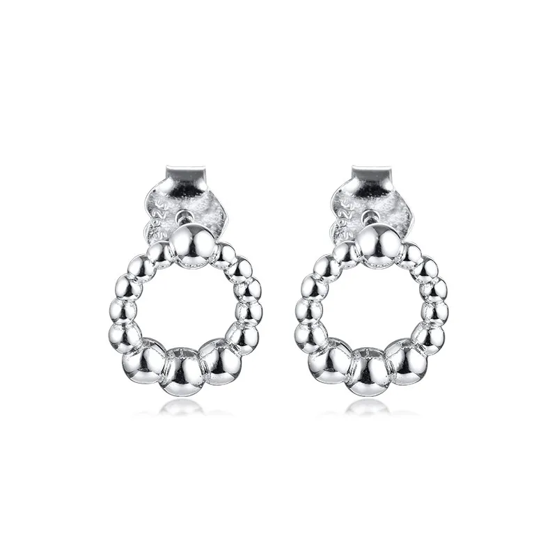

Beaded Circle Stud Earrings for Women Fashion Jewelry 925 Sterling Silver Earrings Female Classic Party Jewelry 2020 New Coming