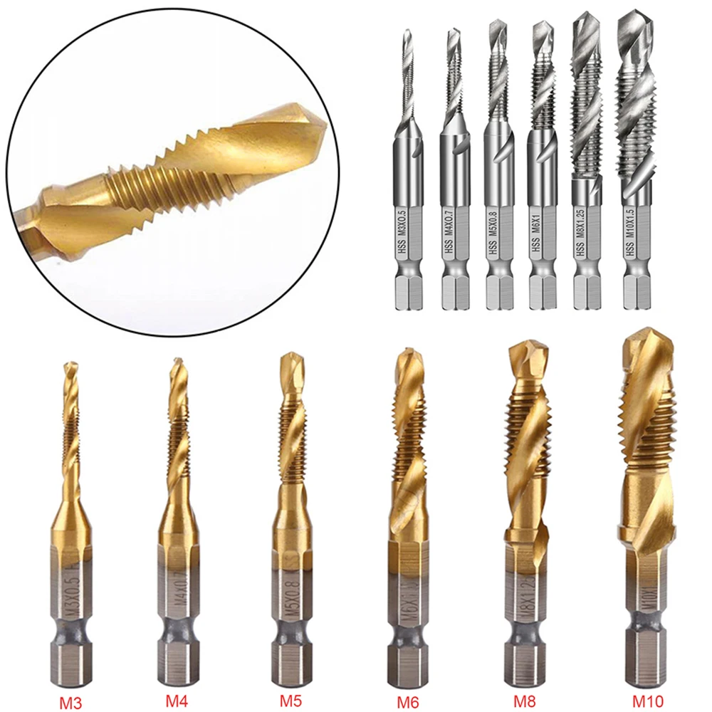 Метчик бит шестнадцатеричный хвостовик Титан покрытием HSS краны с винтовой