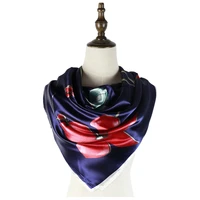 silk polyester scarf shawl satin square head women mujer invierno flower print