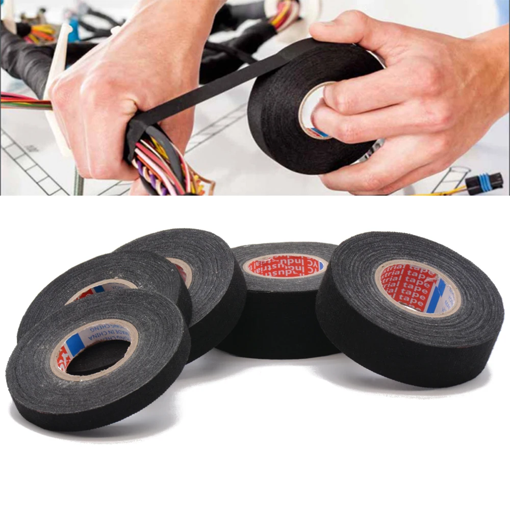 

Black 15/20M Heat-resistant Flame Retardant Tape Car Cable Wire Harness Wiring Adhesive Cloth Fabric Tape Width 9/15/19/25/32mm