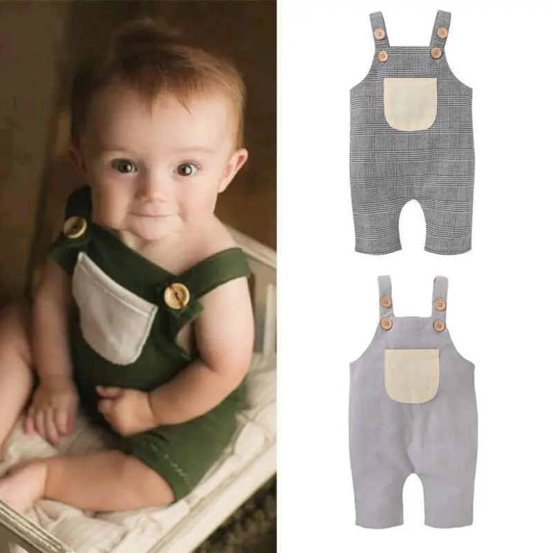 

Dropshipping Baby Summer Clothing Baby Boys Girls Clothes Strap Romper Sleeveless Jumpsuit Solid Overalls Pocket Outfits