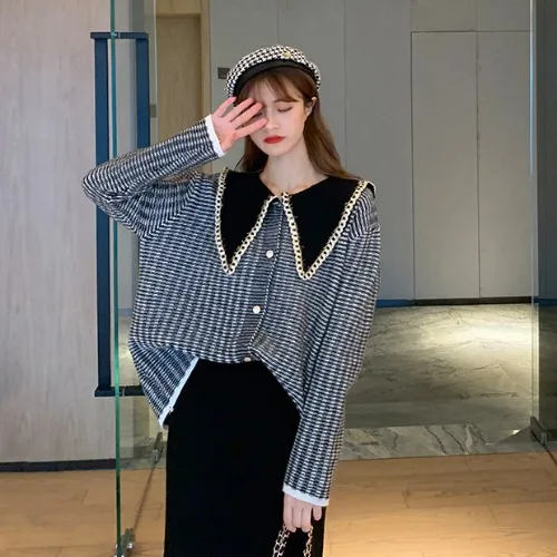 

Sweet Crew Neck Knitted Cardigan Women Loose Korean Style Short Sweater Coat Cardigan Women Wear Outside Knit Sweater