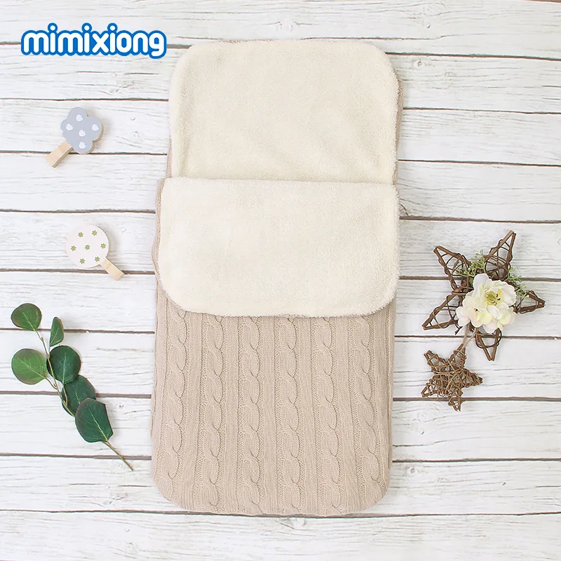 

Ins knitted plush baby sleeping bag thickened warm outdoor baby stroller sleeping bag