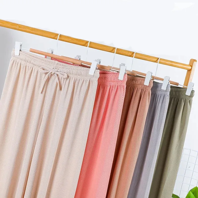 

Ice Silk Wide-leg Pants Women's Summer 2021 New High-waist Drape Loose and Thin Straight Black Mopping Casual Pants
