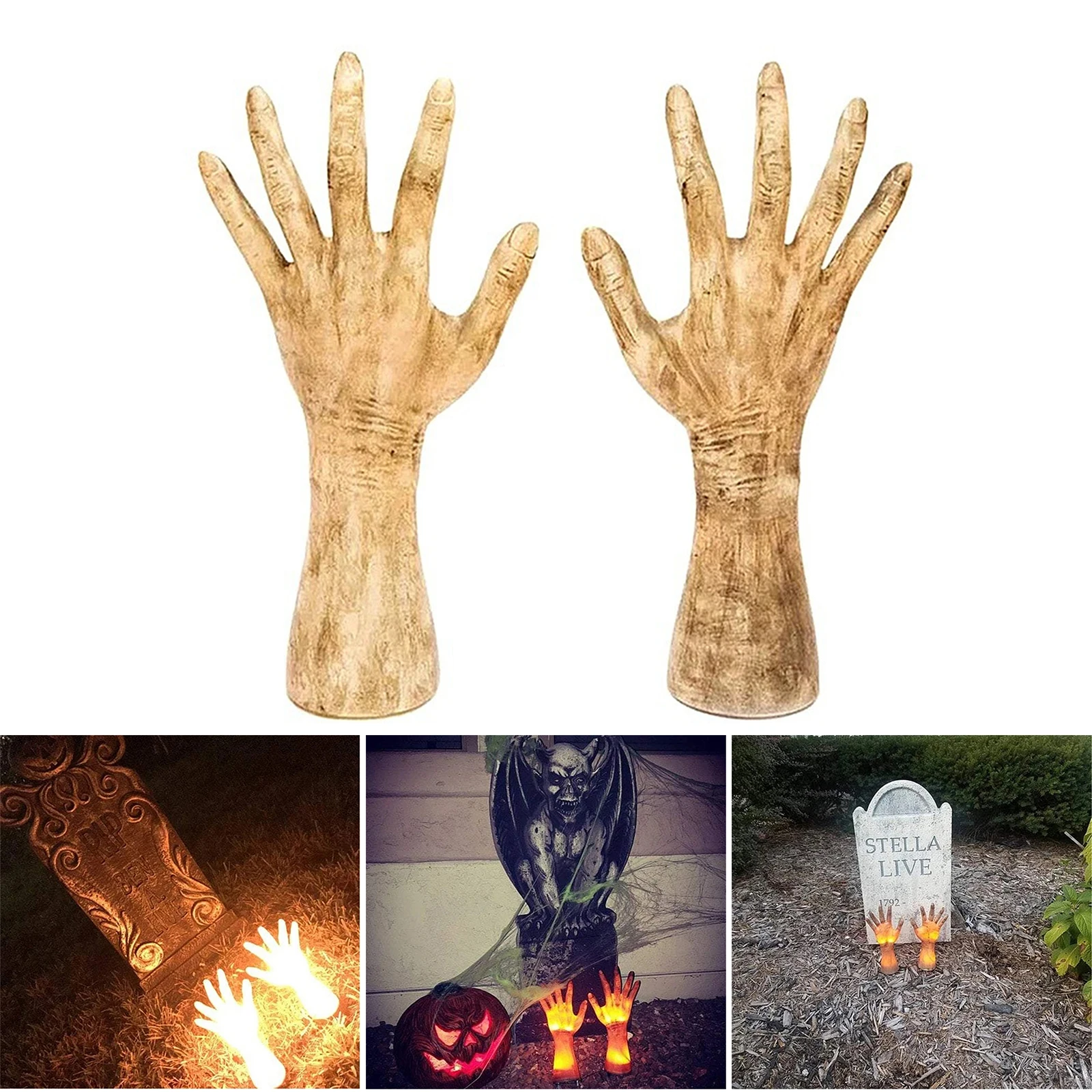 

Hot Sale Horror Ghost Hand Ornament Glowing Hand Statue Creative Halloween Props for Home Garden Courtyard Decoration Figurines