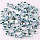 Серебряные оправы в виде когтей, 50 фотоформ, Микс аквамаринового радужного стекла, Стразы для шитья, свадебные туфли, сумки, отделка сделай сам