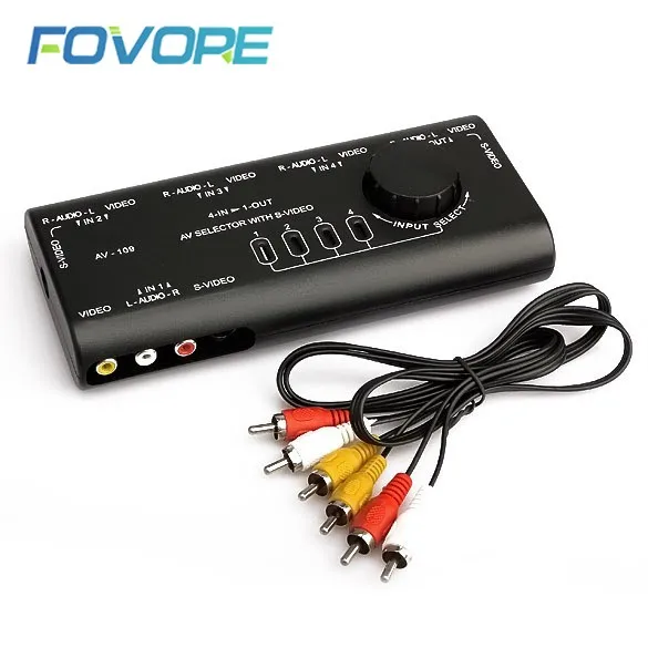 Практичный Стандартный Выключатель с 4 входами и 1 выходом кабелем RCA для ТВ