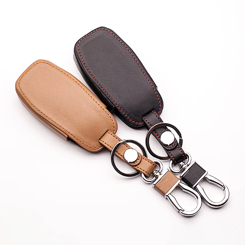 

2017 Popular Top layer Leather High Quality Keychain Ring Cover Case for Ford Mustang 2015 2.3 T 5 buttons Key cases Car wallet