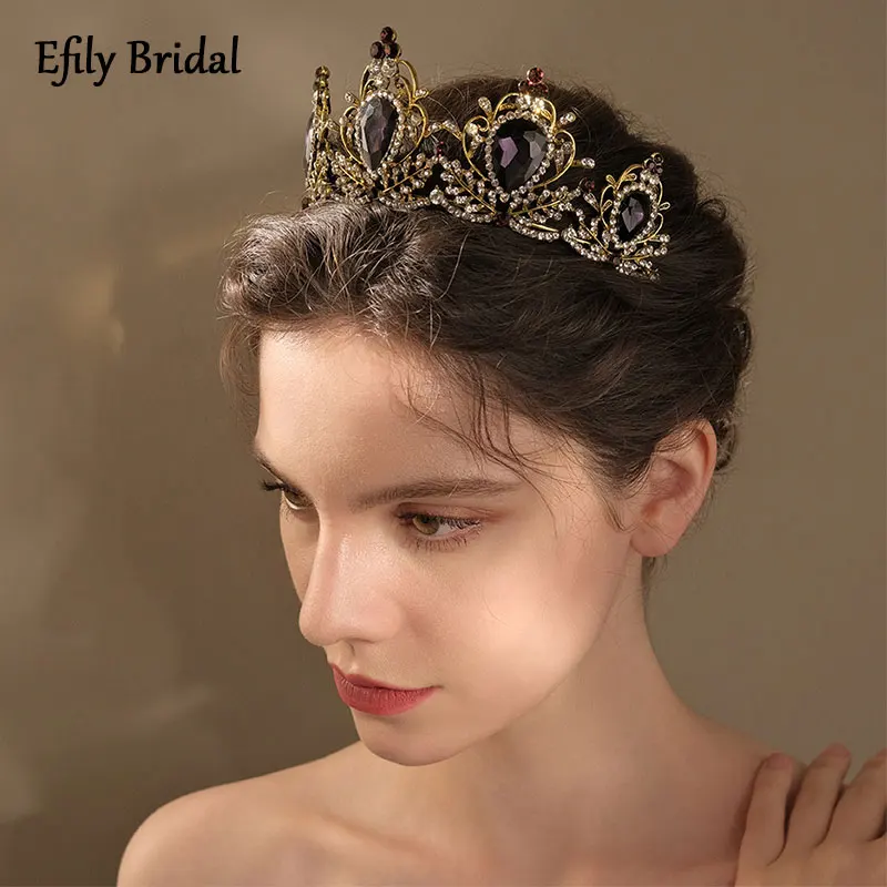 

Efily Rhinestone Hair Crown for Women Vintage Jewelry Wedding Accessories Bride Tiara Crystal Bridal Headwear Bridesmaid Gift